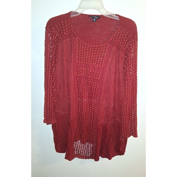 Lucky Brand Burgundy 3/4 Sleeve Blouse Sz 3X - Picture 1 of 2